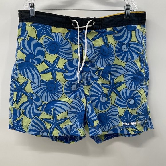 Tommy Hilfiger Swim Trunks Seashell Starfish Print Board Shorts Size L VINTAGE - Picture 1 of 6